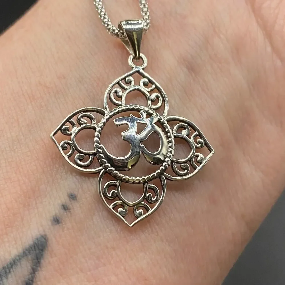 Om Religious Symbols Sterling Silver Pendant Necklace on